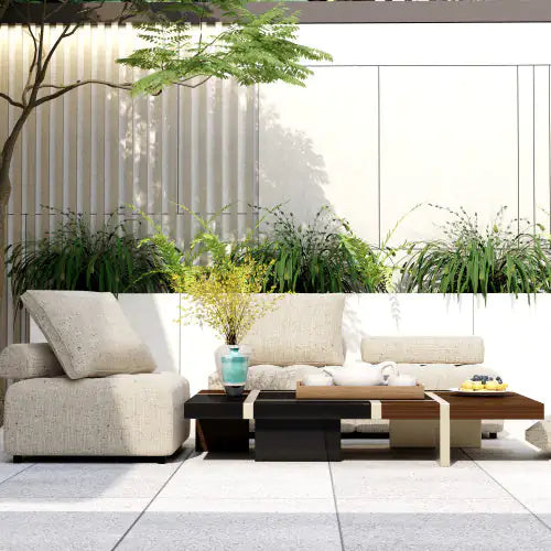 Outdoor Modular Sofa, Aluminium Structure, Support Cushion And Back Cushion Cover - Removable, Fade Resistant, With Waterproof Cover, Light Brown - Price - Based On A Single Piece